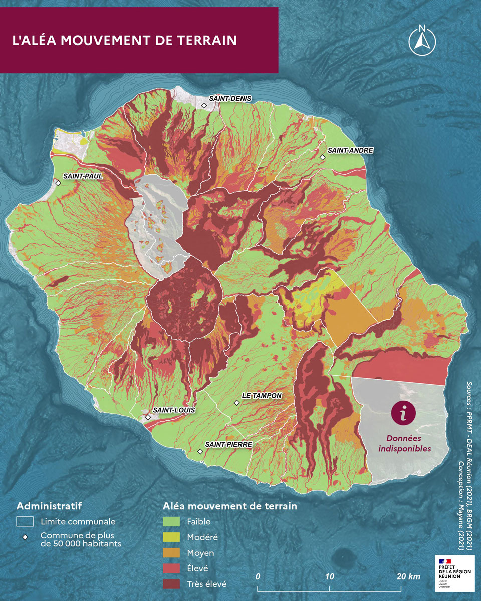 Carte de l'aléa mouvement de terrain à La Réunion
